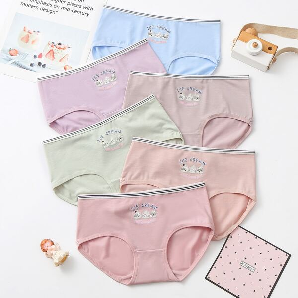 

Girls 6 Pack Cartoon Graphic Brief, Multicolor