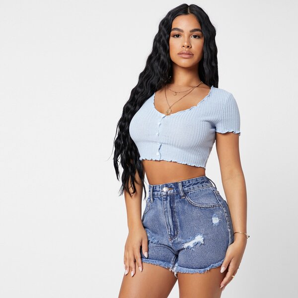 

Lettuce Trim Crop Tee, Baby blue