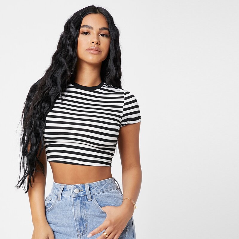 

Two Tone Striped Crop Tee, Multicolor