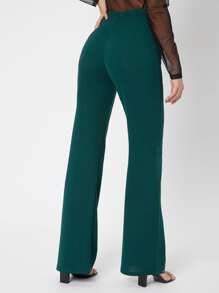 SHEIN Tall Zipper Back Solid Palazzo Trousers - Green - View 3