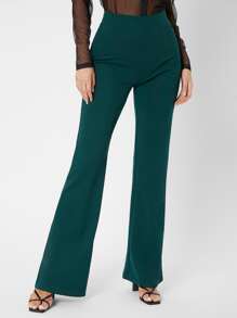 SHEIN Tall Zipper Back Solid Palazzo Trousers - Green - View 6