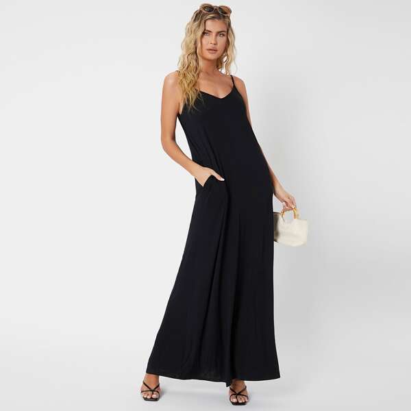 

Slant Pocket Cami Dress, Black