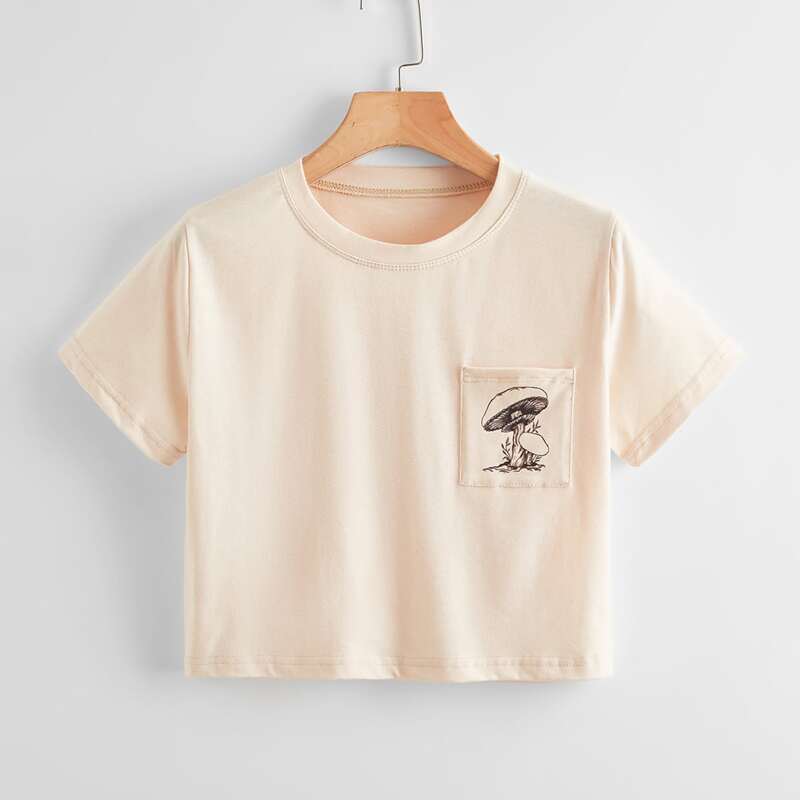 

Mushroom Graphic Pocket Crop Tee, Apricot