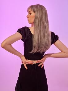 休閒蕾絲拼接 繫帶純色女士襯衫 - 黑色 - 查看 6