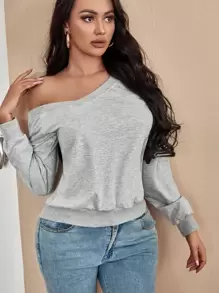 SHEIN SXY Solid Off The Shoulder Sweatshirt - Light Grey - View 1