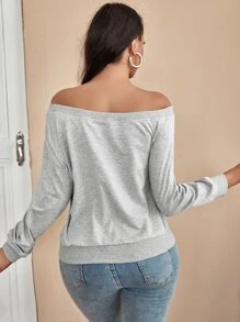 SHEIN SXY Solid Off The Shoulder Sweatshirt - Light Grey - View 2
