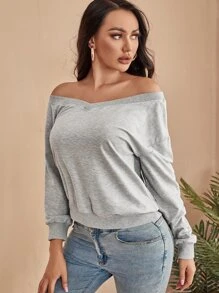 SHEIN SXY Solid Off The Shoulder Sweatshirt - Light Grey - View 4