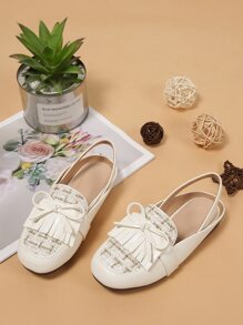 Giày búp bê trẻ em Nơ Bướm mép Sọc ca rô dép quai hậu - trắng - Xem 2