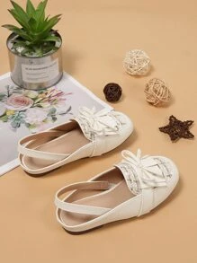 Giày búp bê trẻ em Nơ Bướm mép Sọc ca rô dép quai hậu - trắng - Xem 5