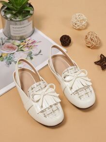 Giày búp bê trẻ em Nơ Bướm mép Sọc ca rô dép quai hậu - trắng - Xem 4