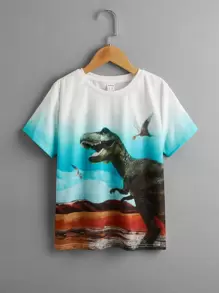 SHEIN Boys Dinosaur Print Ombre Tee - Multicolor - View 1
