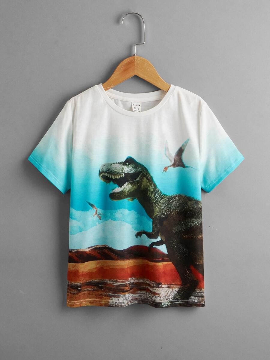 SHEIN Boys Dinosaur Print Ombre Tee - Multicolor - View 1