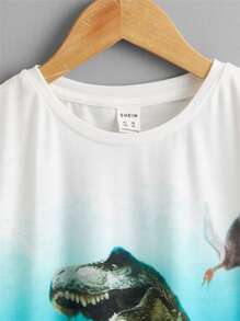 SHEIN Boys Dinosaur Print Ombre Tee - Multicolor - View 4