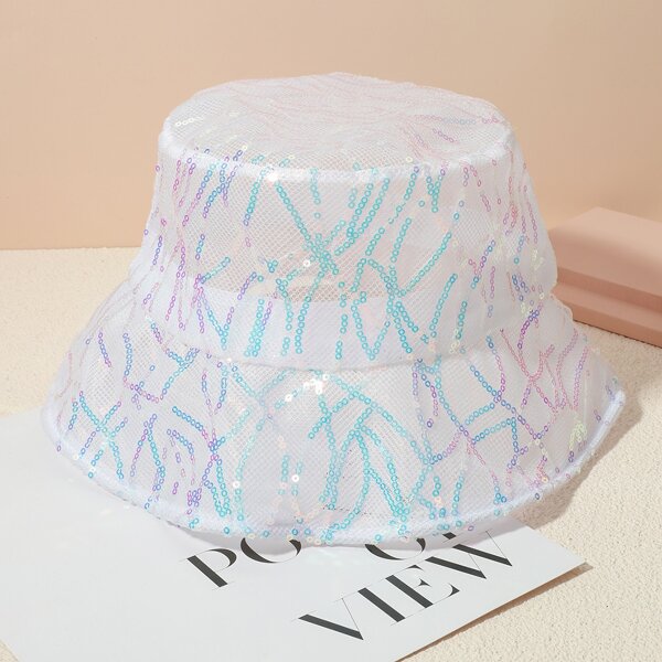 

Sequin Decor Bucket Hat, White