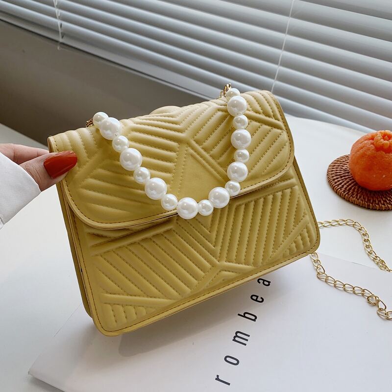 

Faux Pearl Handle Satchel Bag, Yellow