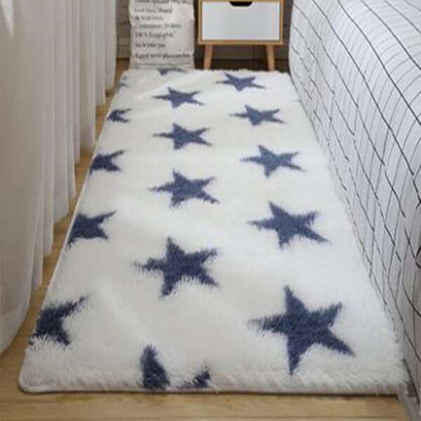 

Star Pattern Kids Plush Carpet, Blue and white