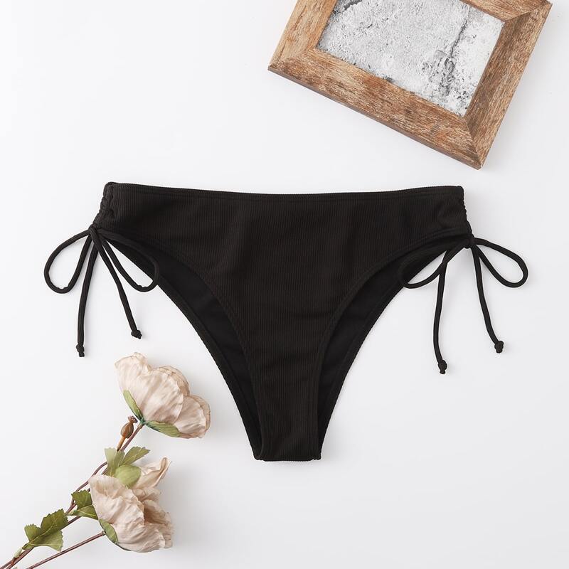 

Solid Drawstring Side Bikini Panty, Black