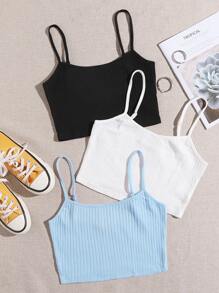 Muchica 3 Packs Rib-Knit Crop Cami Top - Multicolor - View 1