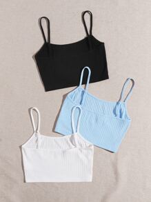 Muchica 3 Packs Rib-Knit Crop Cami Top - Multicolor - View 2