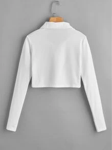 SHEIN Unity Solid Ribbed Collar Crop Tee - White - View 2