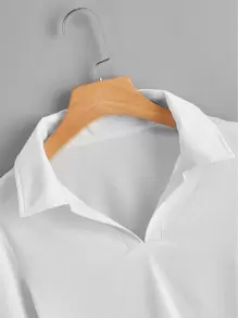 SHEIN Unity Solid Ribbed Collar Crop Tee - White - View 4