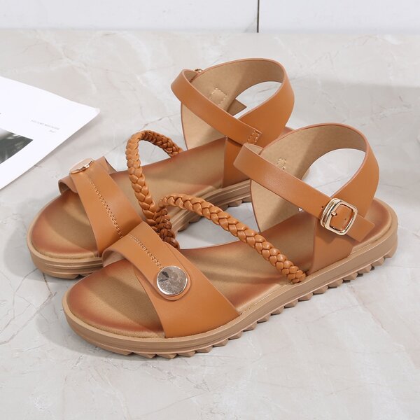 

Braided Design Strappy Sandals, Brown
