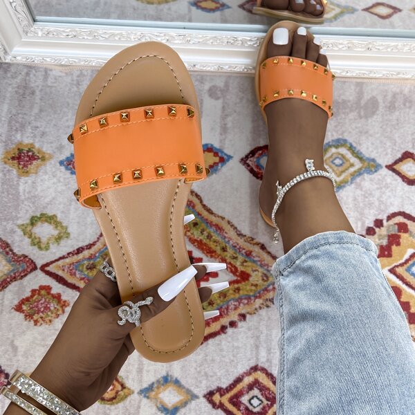 

Studded Decor Slide Sandals, Orange