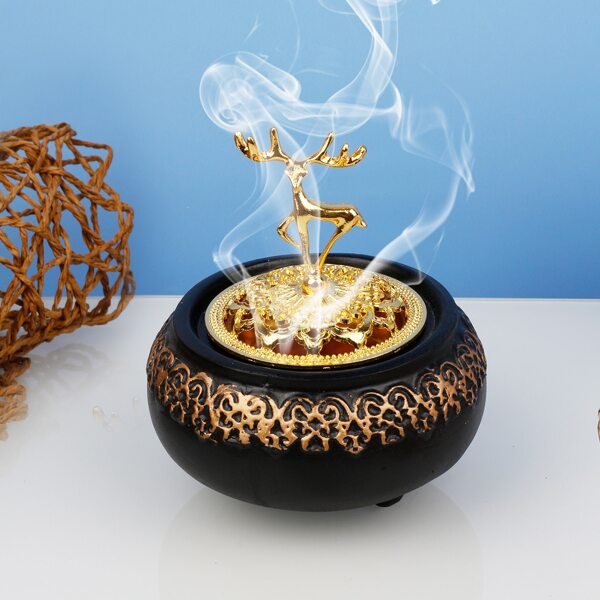 

1pc Incense Burner With Deer Design Lid, Black