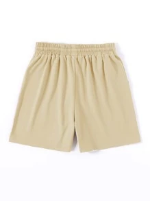 SHEIN Unity Shorts track con estampado de letra de cintura con cordón - Beis - Ver 2
