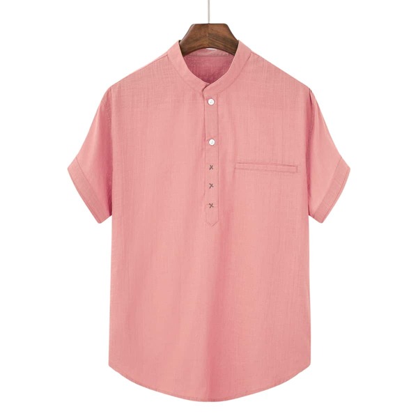 

Men Solid Half Button Shirt, Pink