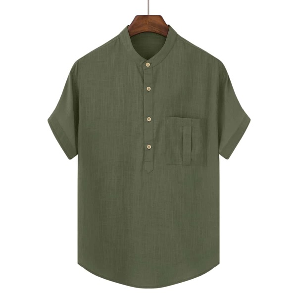 

Men Solid Half Placket Pocket Front Shirt, Army green