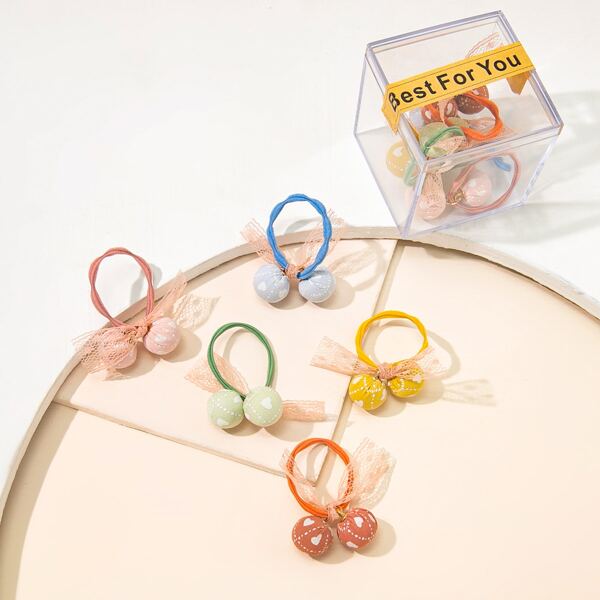 

10pcs Girls Ball Decor Hair Tie, Multicolor