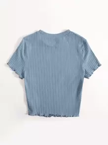 SHEIN EZwear 素色小褶邊羅紋針織T恤