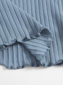 SHEIN EZwear 素色小褶邊羅紋針織T恤