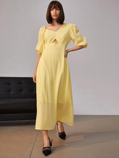 فستان غير متساوي او غير متماثل مثقوب سستة الصاف أنيقة