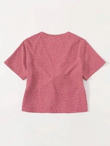 Tie Front Polka Dot Peplum Top - Pink - View 2