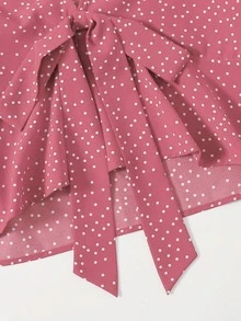 Tie Front Polka Dot Peplum Top - Pink - View 3