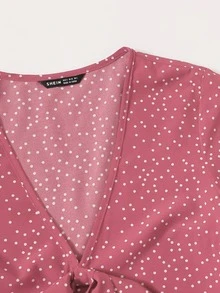 Tie Front Polka Dot Peplum Top - Pink - View 5