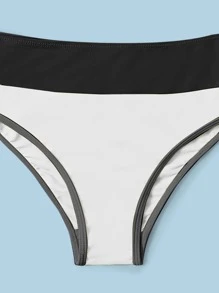 Tween Girl Contrast Binding Bikini Set Summer Beach - Black and White - View 3