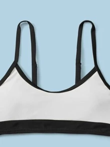 Tween Girl Contrast Binding Bikini Set Summer Beach - Black and White - View 4