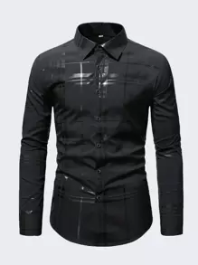 Manfinity Homme Hombres Camisa de cuadros con botón delantero - Negro - Ver 1