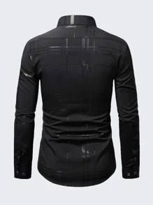 Manfinity Homme Hombres Camisa de cuadros con botón delantero - Negro - Ver 2