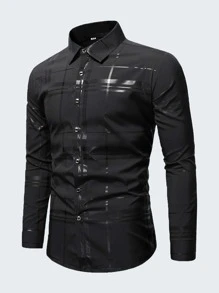 Manfinity Homme Hombres Camisa de cuadros con botón delantero - Negro - Ver 3