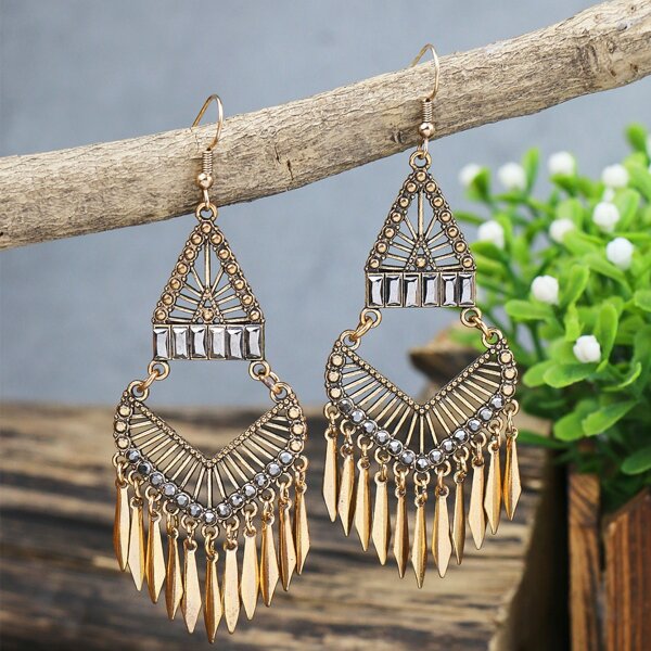 

Geometric Tassel Decor Earrings, Gold