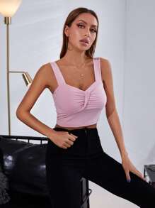 Ruched Detail Cami Top - Baby Pink - View 1