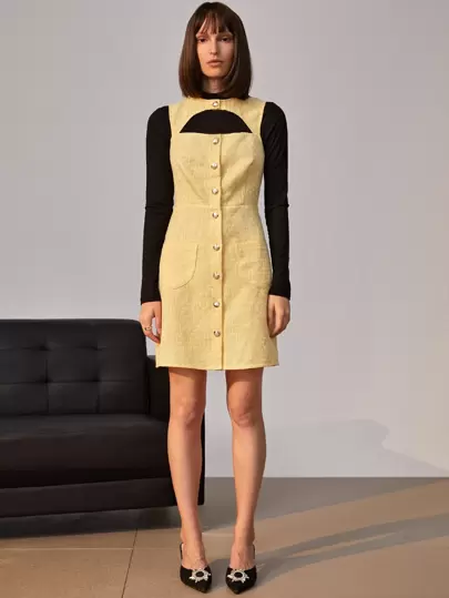 SHEIN Unity Button Through Pocket Front Cutout Dress