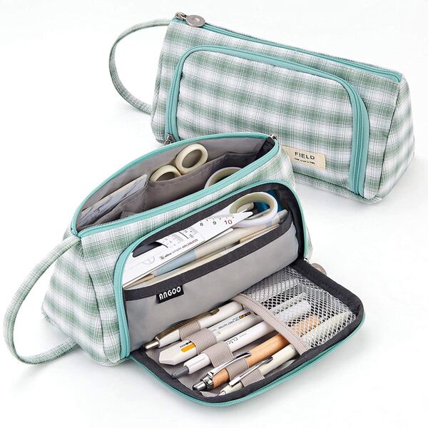 

1pc Lattice Print Pencil Case, Multicolor