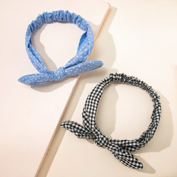 

2pcs Girls Polka Dot & Plaid Hair Band, Multicolor