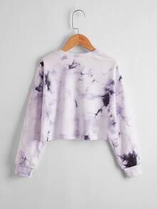 SHEIN 女孩太陽印花紮染落肩袖套頭衫 - 彩色 - 查看 2