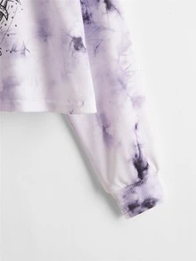 SHEIN 女孩太陽印花紮染落肩袖套頭衫 - 彩色 - 查看 3